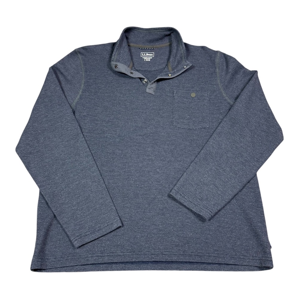 L.L. Bean Slightly Fitted Navy Snap T Pullover Sweatshirt Men's Large Regular